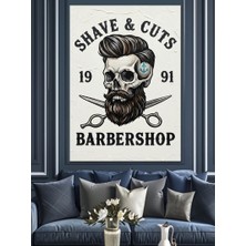 Karizma Tablo Kafatası Berber Reklamı Vintage Dekoratif Kanvas - Mdf Ahşap Tablo