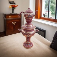 Bakır Center Dekoratif Bakır Semaver Süs Bakır Semaver Lila Renk 26 cm Çaydanlık Biblo Semaver Şık Tasarım