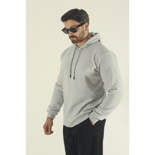 EYDAMOON Erkek Gri Kışlık Regular Içi Pamuklu Kapüşonlu Sweatshirt