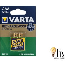 Varta Aaa 550 Mah Şarjlı Pil 2’li Paket – Ni-Mh Pre-Charged – 3500 Kez Şarj Edilebilir – Uzun Ömürlü Kalem Pil