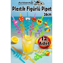 Artlantis Figürlü Pipet 12 Adet Sevimli Renkli Kıvrımlı Pipet 26 cm Dekoratif Kokteyl Yıkanabilir Emoji Çocuklar Için