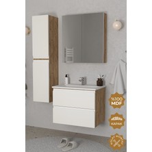 Teta Home Granada 65 cm Mdf Gövde Membran Kapak Banyo Dolabı Seti + Boy Dolabı
