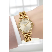 Ferrucci Zincir Model Kordon Çelik Kasa Kadın Kol Saati, Bileklik Hediye Gold Renk ZMFER206