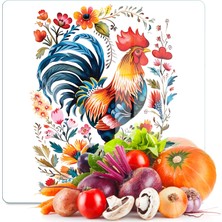 Decovetro Cam Kesme Tahtası ve Sunumluk Kare Balkan Horoz Desenli 30 x 30 cm