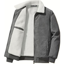 Ghassy Co. Erkek Peluş Astarlı Gömlek Yaka Tam Fermuar Rüzgar Geçirmez Kadife Mont