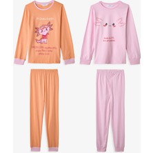 Penti Kız Çocuk Pembe Relaxalotl Uzun Kollu 2'li Pijama Takımı