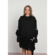 Loco Loco Kolları Güpürlü Sweat - Siyah