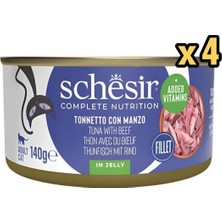 Schesir Ton Balığı ile Dana Etli Jöle Içinde Kedi Konservesi 140 gr x 4 Adet