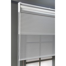 bizdenperde Çift Mekanizmalı Gri Jaluzi Görünümlü Tül ve Stor Güneşlik Perdeler