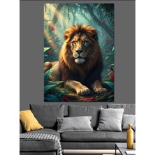 Karizma Tablo Aslan Kral Vahşi Orman Dekoratif Kanvas - Mdf Ahşap Tablo