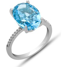 Stillove Gümüş Ice Cut Oval Mavi Zirkon Taşlı Kadın Yüzük