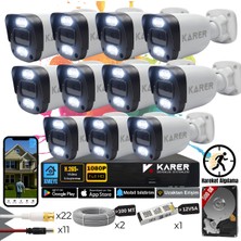 Karer Exitcam-11'li Ahd Güvenlik Kamera Seti-Gece Renkli-6 Warmled'li- Su Geçirmez- Full Hd