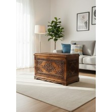 Erteks Ev Tekstili Yeni Model 4 Köşeli Maraş 3D Oyma Çeyiz Sandığı-Ceviz