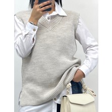 Nisum Moda V Yaka Triko Yırtmaçlı Süveter