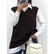 Nisum Moda V Yaka Triko Yırtmaçlı Süveter