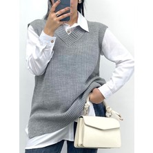 Nisum Moda V Yaka Triko Yırtmaçlı Süveter