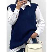 Nisum Moda V Yaka Triko Yırtmaçlı Süveter