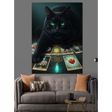 Karizma Tablo Siyah Panter Kara Kedi Tarot Kartları Dekoratif Kanvas - Mdf Ahşap Tablo