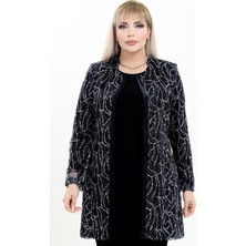 Ladies First Büyük Beden 4021 Siyah Gümüş Ceket+Bluz Takım