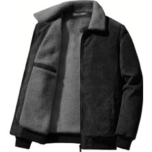 Ghassy Co. Erkek Peluş Astarlı Gömlek Yaka Tam Fermuar Rüzgar Geçirmez Kadife Mont