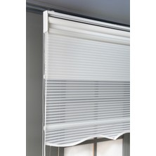 Bizden Perde Çift Mekanizmalı Etekli Beyaz Jaluzi Görünümlü Tül ve Stor Güneşlik Perdeler