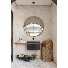 Faw Decor Şık Asimetrik Papatya Ahşap Çerçeveli Banyo Lavabo Duvar Aynası