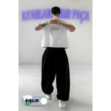 Vladivosto Iki Iplik Paçası Ayarlanabilir Lastikli Ekstra Bol Kalıp Yüksek Bel Baggy Oversize Eşofman Altı