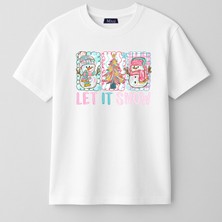 Mixxi Fashion Let It Snow Baskılı Yılbaşı Yeni Yıl Konsept Kısa Kollu  Kız Çocuk Tişört (4-13 Yaş)