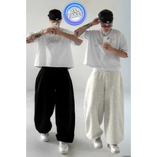 Vladivosto Iki Iplik Paçası Ayarlanabilir Lastikli Ekstra Bol Kalıp Yüksek Bel Baggy Oversize Eşofman Altı