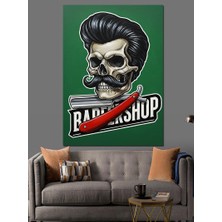 Artmeg Berber Dükkanı Kafatası Amblemi Dekoratif Kanvas - Mdf Ahşap Tablo