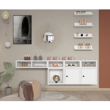 Nettrends Modüler Duvar Tipi Makyaj Masası Raf Seti 3 Adet Raf, Kapaklı Vitrin Gözü – BEYAZ-NRG-MKJ-1004