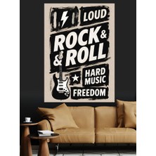 Artmeg Rock N Roll Yüksek Ses Yazı Dekoratif Kanvas - Mdf Ahşap Tablo
