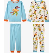Penti Ekru Erkek Çocuk Look Retro Uzun Kollu Pamuklu 2'li Pijama Takımı