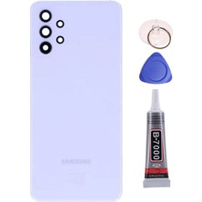 Yedcom Samsung A32 Kamera Camlı Mor Uyumlu Arka Pil Batarya Kapağı Arka Kapak Yapıştırıcı ve Tamir Seti Set