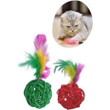 Mytechcat® 2li Rattan Renkli Peluş Tüy Kedi Köpek Oyuncak Yakalama Çiğneme Çıngıraklı Top Oyuncağı