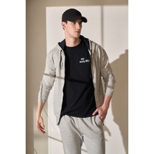 Defy's Arda Erkek Pamuklu 2 İplik Şardonsuz Oversize Kapüşonlu Fermuarlı Gri Melanj Sweatshirt