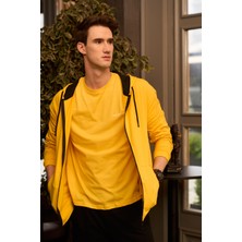 Defy's Arda Erkek %100 Pamuk 2 İplik Şardonsuz Oversize Kapüşonlu Fermuarlı Sarı Sweatshirt