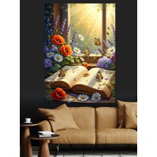 Artmeg Lkelebekler Masal Kitabı Pencere ve Çiçekler Dekoratif Kanvas - Mdf Ahşap Tablo