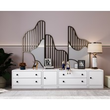 Nettrends Modüler Alçak Konsol 2× Çekmeceli 2× Kapaklı Blok, Tv Sehpası Antre Düzenleyici BEYAZ-NRG-KNS-1022