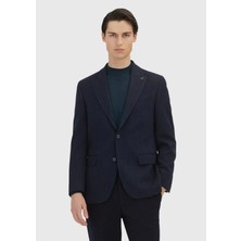 Ramsey Açık Lacivert Desenli Zeroweight Slim Fit Yün Karışımlı Ceket