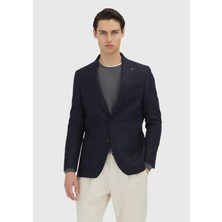 Ramsey Lacivert Desenli Yün Karışımlı Ceket