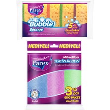 Parex Mikrofiber Karışık Renkli 3'lü Temizlik Bezi ve 5'li Bubble Sünger Paketi