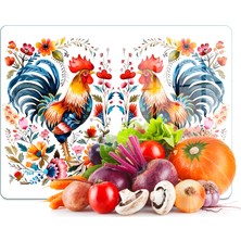 Decovetro Cam Kesme Tahtası ve Sunumluk Balkan Horoz Desenli 30 x 40 cm
