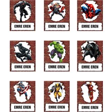 Mat Spark 5X6CM Okul Etiketi Hulk Venom Demir Adam Örümcek Adam Batman Kaptan Amerika Wolvorine Thor