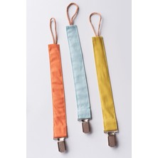 Tarçın Su Yeşili Hardal Emzik Askısı Seti - 3'lü Emzik Zinciri Seti - %100 Pamuk Kumaş