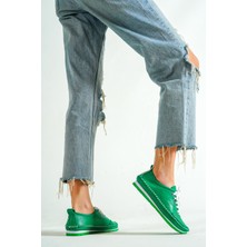 Tarçın Ayakkabı Hakiki Deri Yeşil Kadın Deri Babet TRC116-0061