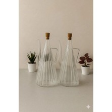 Borosilikat Cam 2'li Glazzy Çizgili Tasarım Yağlık & Sosluk 500 ml ( Stantsız)