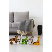 J Toyss Ahşap Tekerlekli Hayvan Figürleri 5'li Set | Eğitici Sürgülü Ahşap Oyuncak