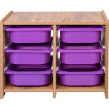 Bees Store 18MM Mdf Ceviz Çocuk Odası Dolabı, Lila Çekmeceli 6’lı Düzenleyici Ünitesi 75X45X60