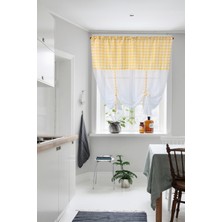 Cotton Maison Naturel Potlu Ekose Tül Perde Retro